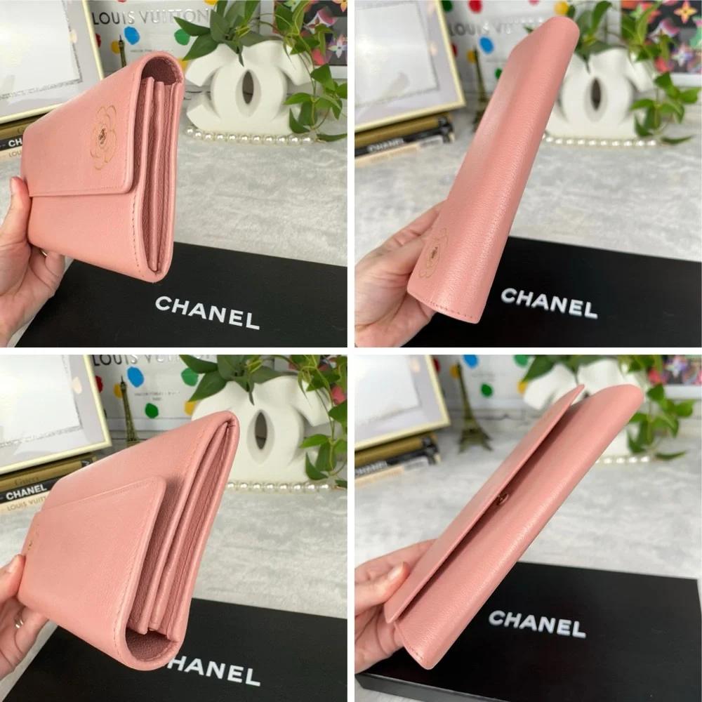 CHANEL WALLET pink leather with Camilla flower and original box BEAUTIFUL WALLET - Picture 3 of 16